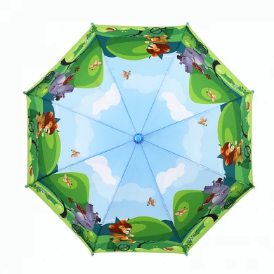 19 pulgadas auto abierto de alta calidad de plástico seguro mango curvado niños paraguas