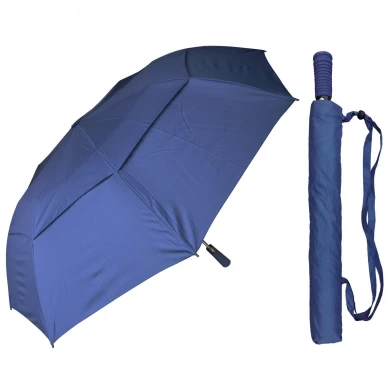 2 Falten Doppelschicht Baldachin Golf Promotion Regenschirm mit Beutel