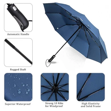 2019 Promotie Marineblauwe paraplu Auto Open Sluiten Winddichte opvouwbare paraplu Reisparaplu