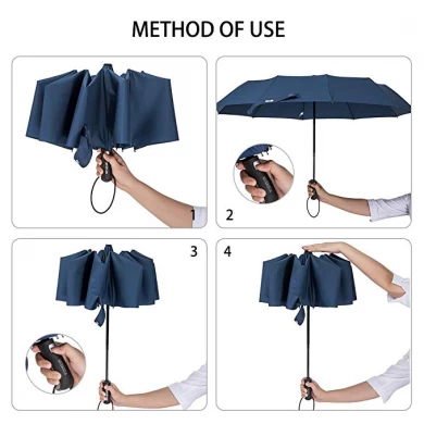 2019 promotionnel bleu marine parapluie auto ouvert fermer parapluie pliant coupe-vent se pliant parapluie de voyage