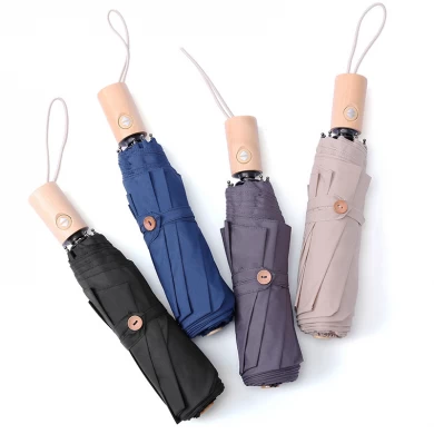 2020 Hot sale high quality custom pongee fabric 3fold umbrella promotional rain umbrella blue
