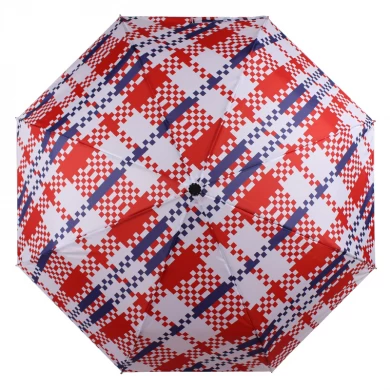 21Inch style chinois tissé rouge et bleu impression conception pleine ouverte haute qualité pli parapluie