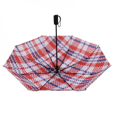 21Inch style chinois tissé rouge et bleu impression conception pleine ouverte haute qualité pli parapluie