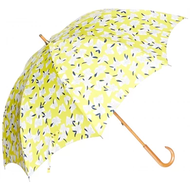23Inch * 8k 꽃 인쇄 방수 방풍 구조 나무로되는 갱구 숙녀 우산