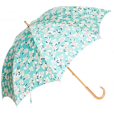 23Inch*8k Flower Print Waterproof Windproof Frame Wooden Shaft Lady Umbrella