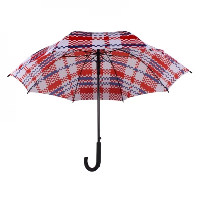 27 Inch Automatic Opening Chinese Style Red and Blue Printed Fiberglass Windproof Frame Straight Umbrella