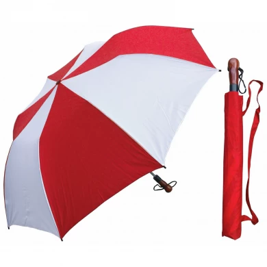 27-дюймовый 2-кратный гольф с деревянной ручкой большого размера сложить зонтик