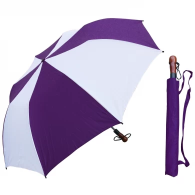 27-дюймовый 2-кратный гольф с деревянной ручкой большого размера сложить зонтик