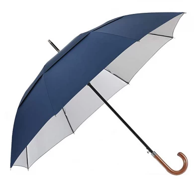 Advertising 54inch*8K auto open customised logo wooden handle double canopy straight golf umbrellas with logo prints