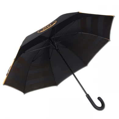 Advertising Promition Straight Windproof Fiberglass Frame Rubber J Handle Stick Umbrella