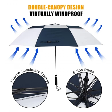 アマゾンホット販売カスタム27インチビッグサイズ黒と白2つ折り雨傘ロゴ印刷
