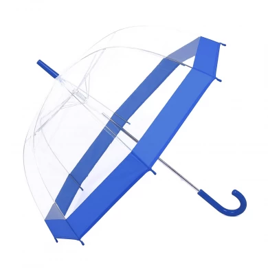 Amazon hot sell Promotional clear auto open transparent bubble straight umbrella with blue color border