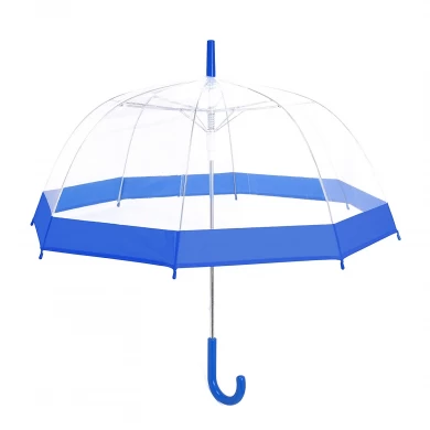 Amazon hot sell Promotional clear auto open transparent bubble straight umbrella with blue color border