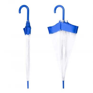 Venta caliente de Amazon Promocional claro automático abierto burbuja transparente paraguas recto con borde de color azul