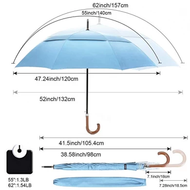 Günstige Automatische Doppelschicht Gerade Golf Sonnenschutz Winddicht Anpassen Logo Print Golf Strong Umbrella