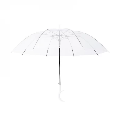 Cheapest Disposable automatic colorful Moon Handle Straight POE transparent Clear Umbrella