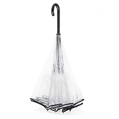 China Manufacturer Clear Transparent Dome Reverse Umbrella with J handle