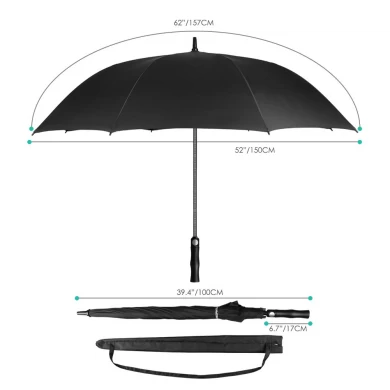 Chinese Fabriek 60 Inch Winddichte Extra Grote Waterdichte 8 Ribben Automatische Open Golfstok Zwarte Paraplu