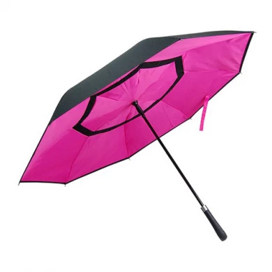 Creativo de alta calidad de doble capa de mango largo inversa invertida Golf Umbrella