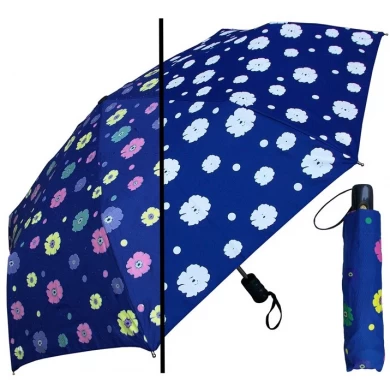 사용자 정의 로고 숙녀 일광 차단 검정 소형 자동 열기 3 접는 우산