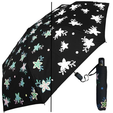 Parapluie pliant avec fermeture automatique noire compacte de logo de protection faite au soleil de dames de protection contre le soleil