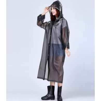 โลโก้ที่กำหนดเองยาวเสื้อกันฝนสำหรับผู้หญิงแฟชั่น EVA เสื้อปอนโชฝนด้วยเครื่องดูดควัน Drawstring