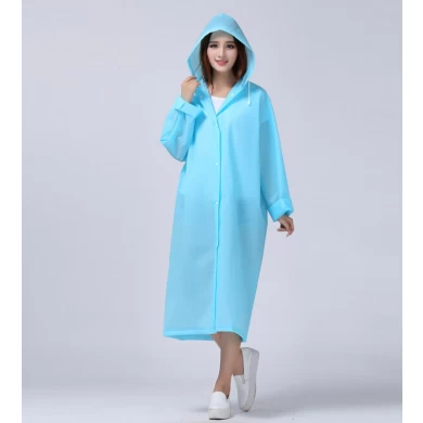 Logotipo personalizado largo impermeable para las mujeres moda EVA impermeable lluvia poncho con capucha cordón