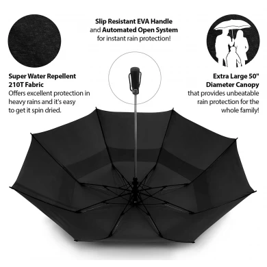 El logotipo personalizado imprime el paraguas plegable abierto del viento fuerte plegable a prueba de viento del .viento del toldo doble de 58Inch