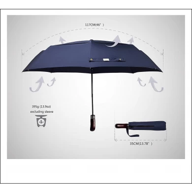 Изготовленная на заказ полностью автоматическая деревянная ручка 3-кратный двойной зонт с навесом и логотипом
