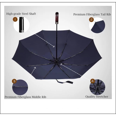 로고 인쇄를 가진 주문 완전히 자동적 인 나무로되는 손잡이 3 배 두 배 닫집 우산
