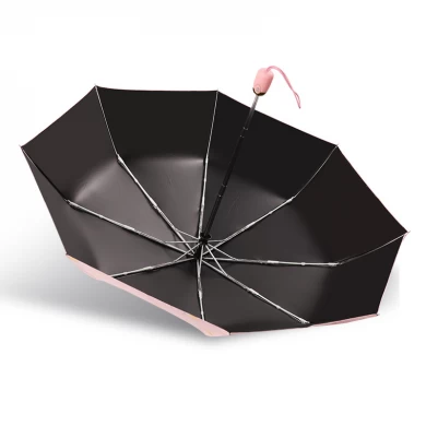 Custom pongee fabric 3fold auto open umbrella promotional rain umbrella pink