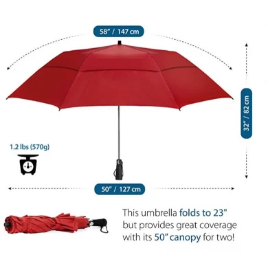 Customized Automatic Open Strong Waterproof Double Canopy 2 Folding Golf Rain Umbrellas