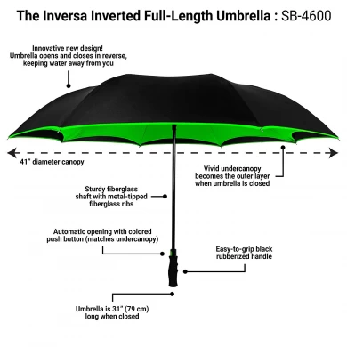 Maßgeschneiderte Farbe Double Canopy invertiert Regenschirm Reverse Auto Regenschirm mit langen, einfachen Griff