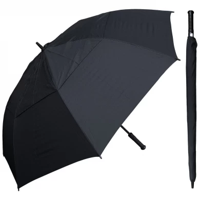 二重層の防風おおいのガラス繊維フレームの柔らかいハンドルのゴルフ傘