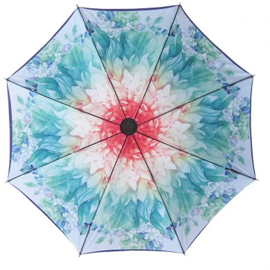 Paraguas del palillo de alta calidad del estampado de flores de la capa doble