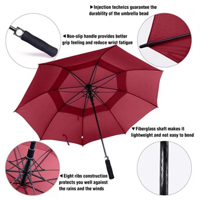 Usine 61 pouces surdimensionné Open Golf parapluie extérieur extra-large double auvent ventilé bâton coupe-vent parapluie