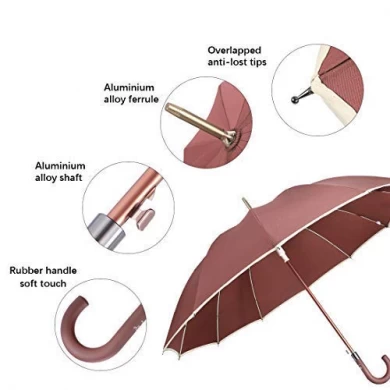 Factory J Stick Umbrella Automatic Open Windproof Rainproof Straight Handle Large 12 Ribs Golf Umbrella