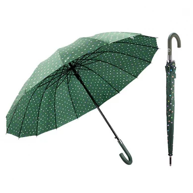 Factory J handle large Polka Dot 16 Ribs Quick-drying Automatic Open Windproof Waterproof Stick Umbrellas