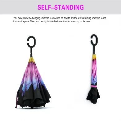 Factory Umbrella In Stock 23''*8K Manual Open Double Layer Inverted Umbrella With C Handle