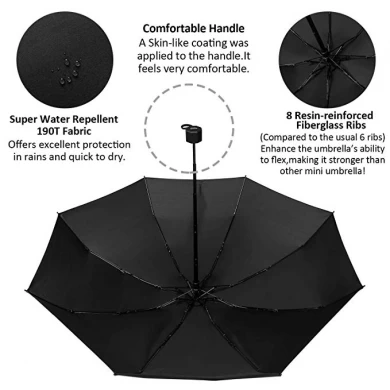 Fabrik niedrigen MOQ schwarz faltbarer regenschirm 3 falten regenschirm manuelle öffnen