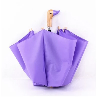Fancy handle 2 fold Duck head wooden handle umbrella new design auto folding umbrella