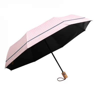 Полностью автоматическая открытая складка pongee черное покрытие солнцезащитный фарфор фабричный зонт с деревянной ручкой