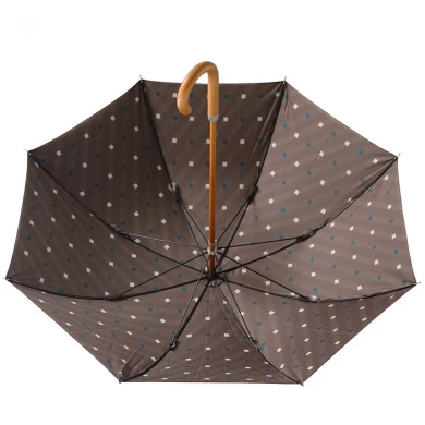 Goede kwaliteit Dubbellaags houten schacht Black Metal Ribs houten gebogen handvat paraplu