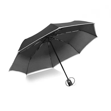 Good Quality OEM Windproof Travel Umbrella Auto Open & Close 3 folding umbrella with reflective strap