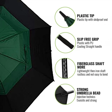 Buen artículo para anunciar paraguas de golf de doble caonopía resistente al viento duradero y fácil de abrir