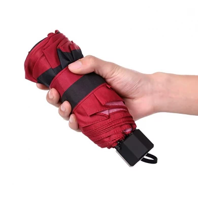 Good quality manual red and black stripe 3 folding umbrella portable for pocket