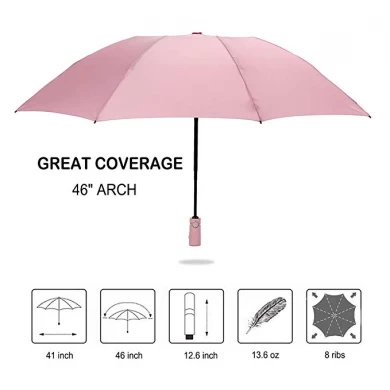 Great quality fully automatic windproof vented travel compact 3 fold reverse folding umbrella