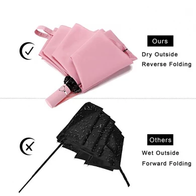 Great quality fully automatic windproof vented travel compact 3 fold reverse folding umbrella