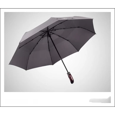 Parapluie pliant à double ventilation avec poignée en bois à nervures en fibre de verre de haute qualité