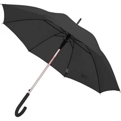 Paraguas de palo de mango de agarre de goma con eje de aluminio abierto automático de alta calidad